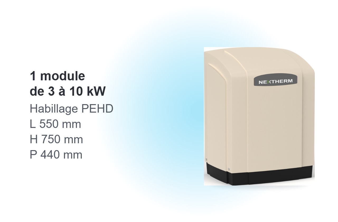 Module de la pompe à chaleur géothermique OPTIPACK4 R454C : 1 module de 3 à 10 kW, habillage PEHD, L 550 × H 750 × P 440 mm