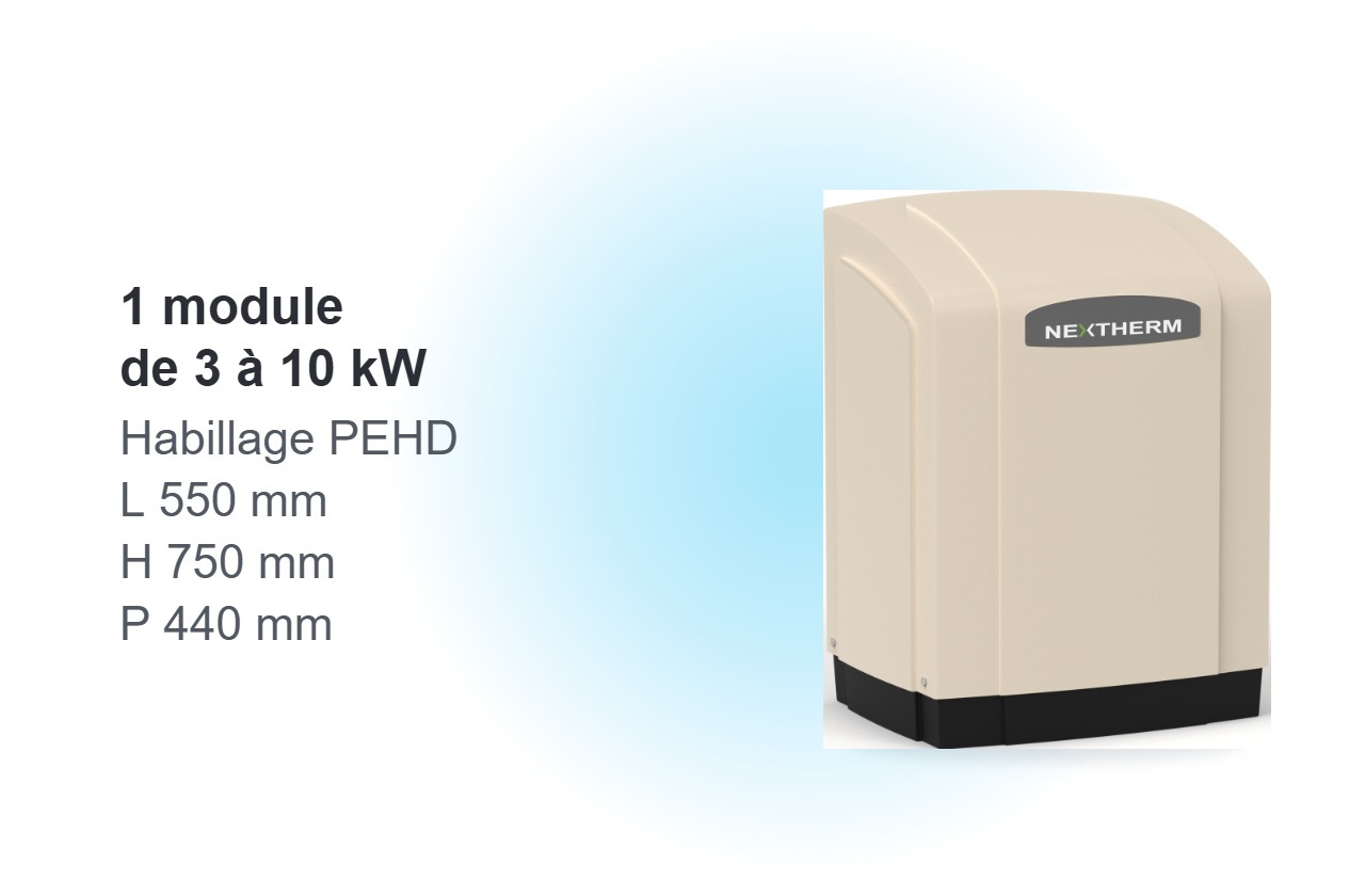 Module de la pompe à chaleur géothermique OPTIPACK4 R454C sol / eau : 1 module de 3 à 10 kW, habillage PEHD, L 550 × H 750 × P 440 mm