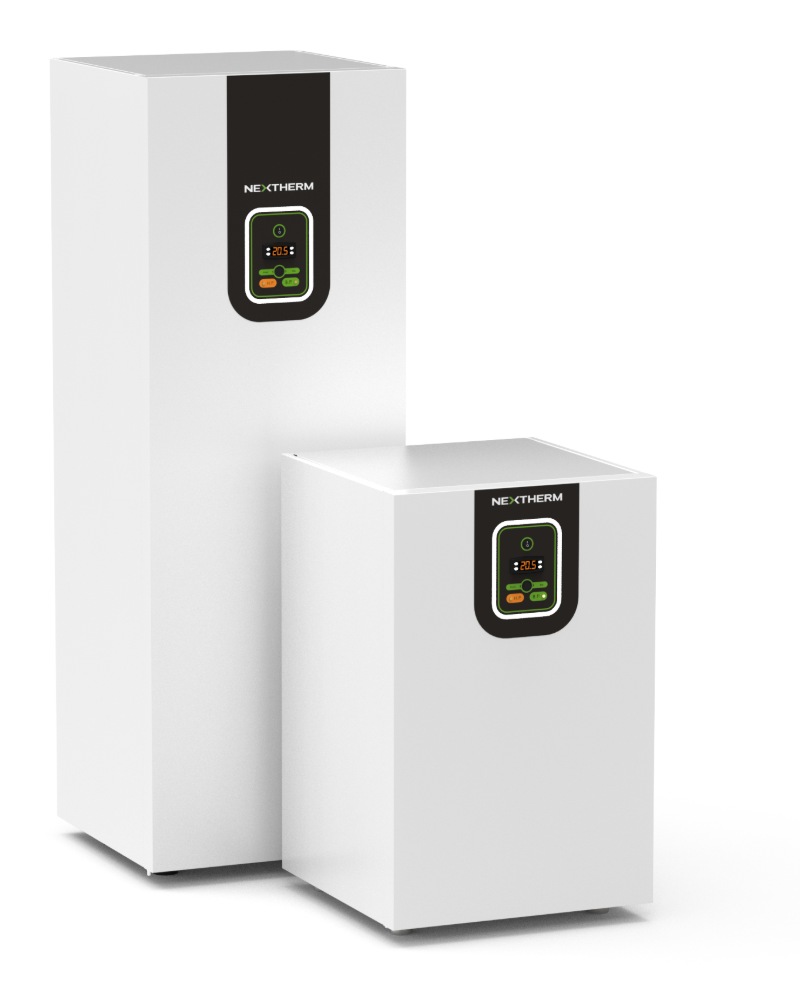 Modules de la pompe à chaleur géothermique SMARTPACK4 R454C : 1 module de 3 à 18 kW (H 990 mm) et 2 modules superposés jusqu’à 36 kW (H 1 840 mm)